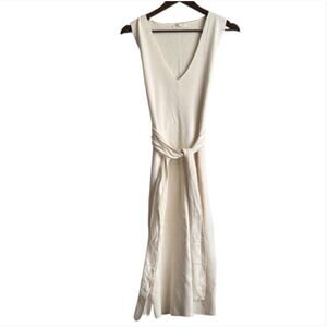 Bohme V-Neck MIDI Cream Tie Dress Sz L